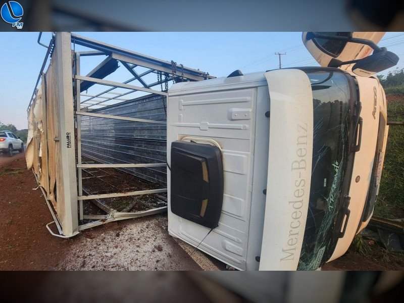 Caminhão carregado de frangos tomba na BR 285