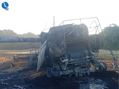 Incêndio destrói maquinário agrícola e atinge lavoura no interior de Lagoa Vermelha